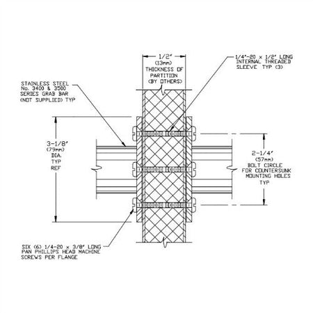 ASI 3924 Kit to Mount 2 Grab Bars Back-to-Back thru 1/2“ Thick Partitions, 1 Per Flange Pair