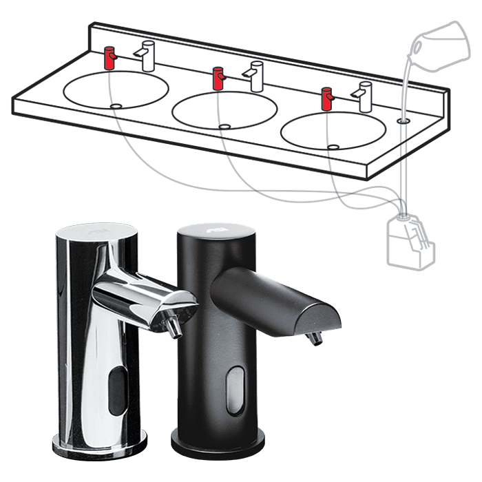 ASI-0390-6-1AC EZ Fill™ Top Fill Multi-Feed Liquid Soap Dispenser Head - AC Plug-In, 6 Pack with Remote Control