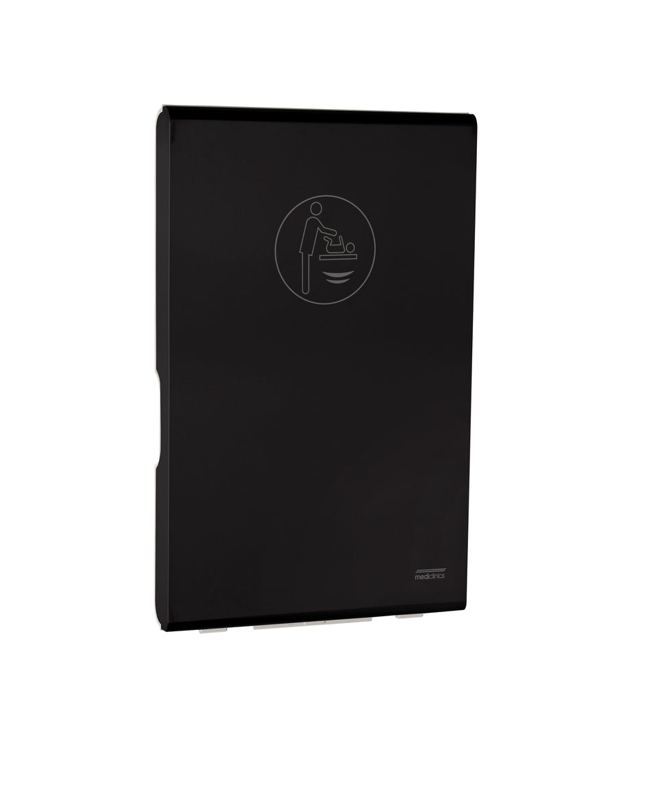 CP0016VCSB-I-ASTM Saniflow® Baby Changing Station - Matte Black Stainless Steel & White Vertical Surface-Mounted with Disinfecting Ionizer