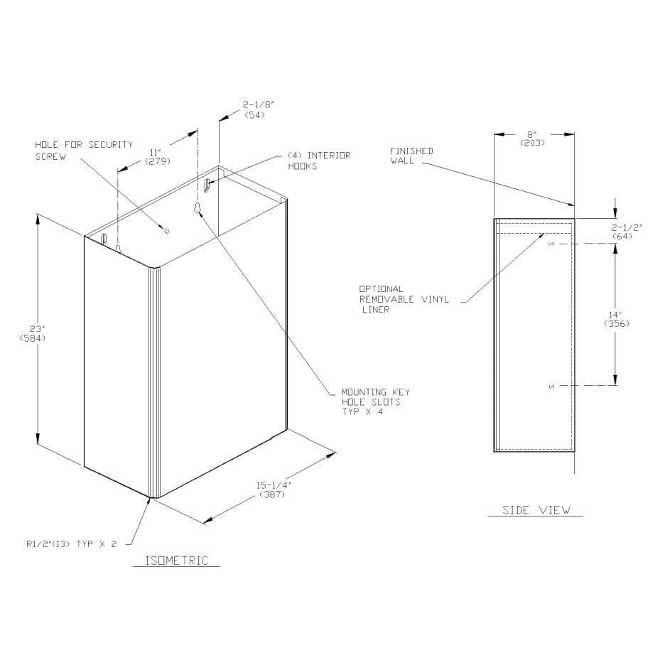 ASI 0826 Commercial Restroom Waste Receptacletabb12 GallontabbSurface-Mountedtabb15-1/4" W x 23 Htabb2-1/2" DtabbStainless Steel"