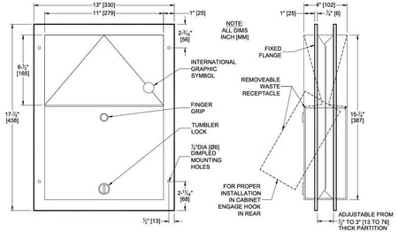 ASI 0472-1 Commercial Restroom Sanitary Napkin DisposaltabbPartition-MountedtabbStainless Steel