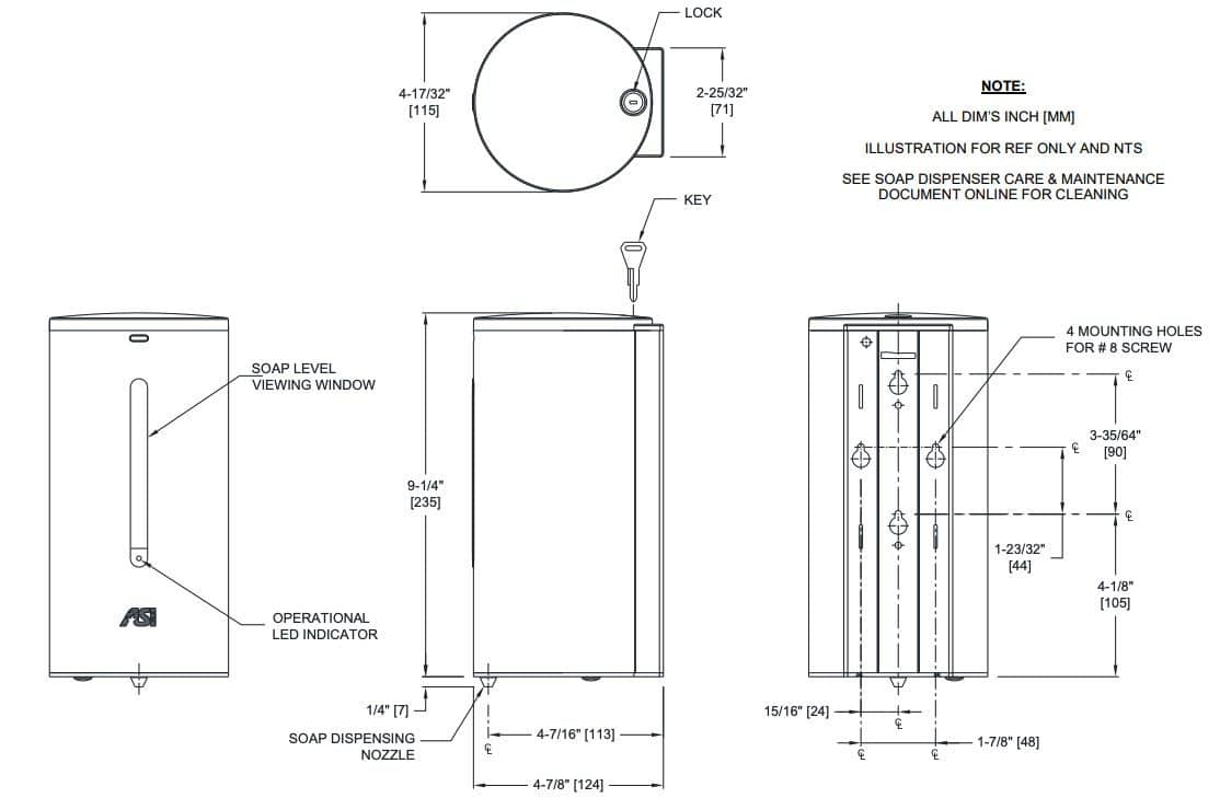 ASI 0360 Commercial Liquid Soap DispensertabbSurface-MountedtabbTouch-FreetabbStainless Steel - 35 Oz