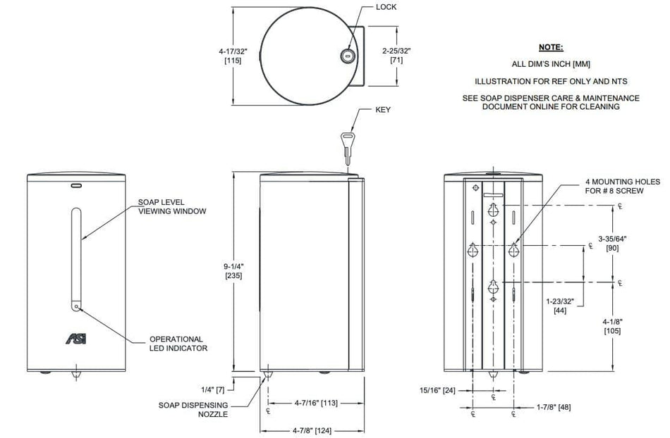 ASI 0360 Commercial Liquid Soap DispensertabbSurface-MountedtabbTouch-FreetabbStainless Steel - 35 Oz