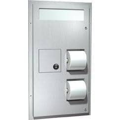 Commercial Seat-Cover/ Toilet Paper Dispenser and Waste Receptacle, Recessed-Mounted, Stainless Steel ASI 0482