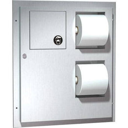 Combination Commercial Toilet Paper Dispenser/Sanitary Napkin Disposal, Partition-Mounted, Stainless Steel ASI 04813