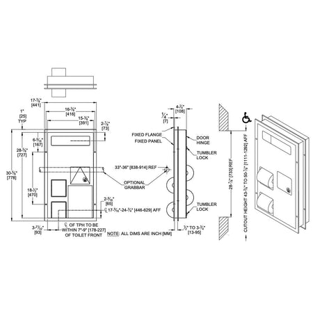 ASI 0481-HC Combination Commercial Seat Cover/Toilet Paper Dispensers/Sanitary Napkin DisposaltabbPartition-MountedtabbStainless Steel