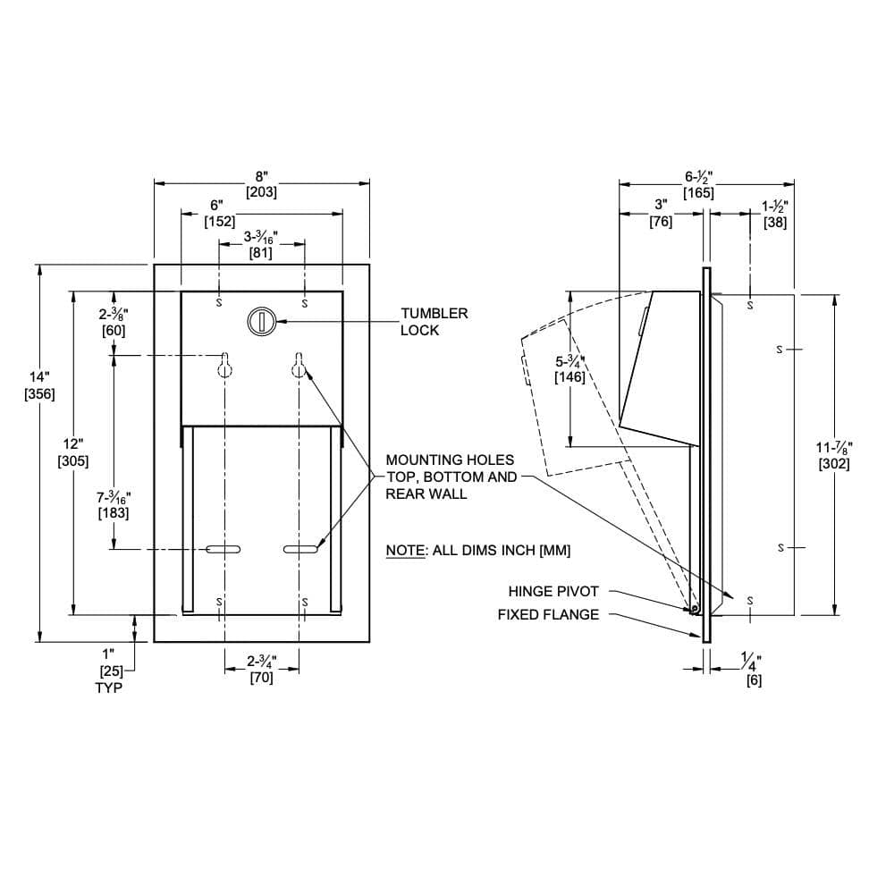 ASI 74022-S-D Commercial Toilet Paper DispensertabbRecessed-MountedtabbStainless Steel w/ Satin Finish
