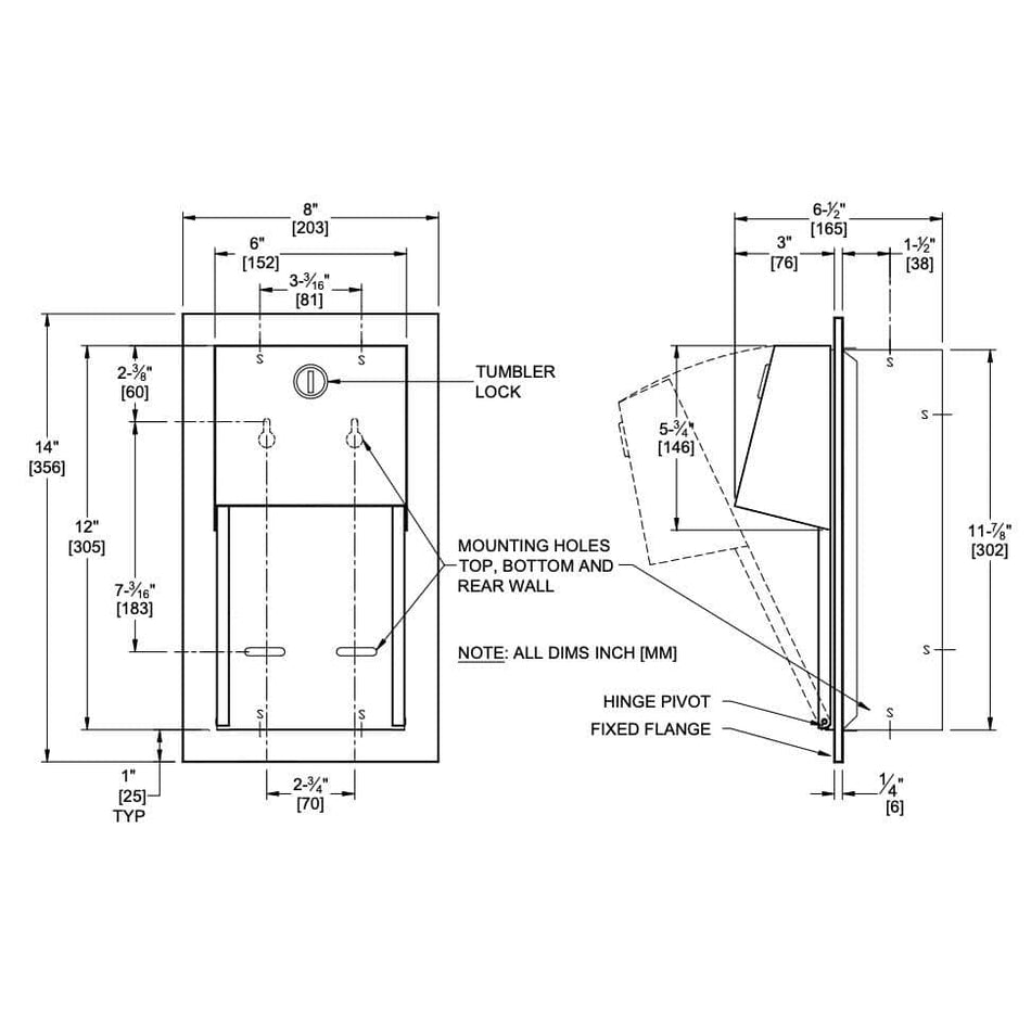ASI 74022-S-D Commercial Toilet Paper DispensertabbRecessed-MountedtabbStainless Steel w/ Satin Finish