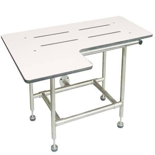 ASI 8202 Folding Shower Seat  - L-Shape, 4 Leg - Solid Phenolic - Wall Mounted with Leg Supports