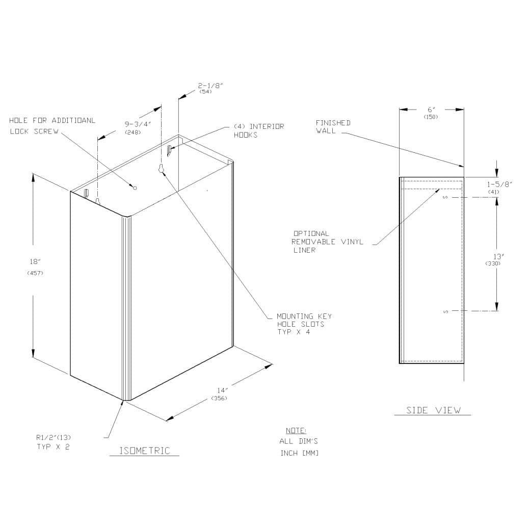 ASI 0828 Commercial Restroom Waste Receptacletabb6.5 GallontabbSurface-Mountedtabb14" W x 17 Htabb6-1/2" DtabbStainless Steel"