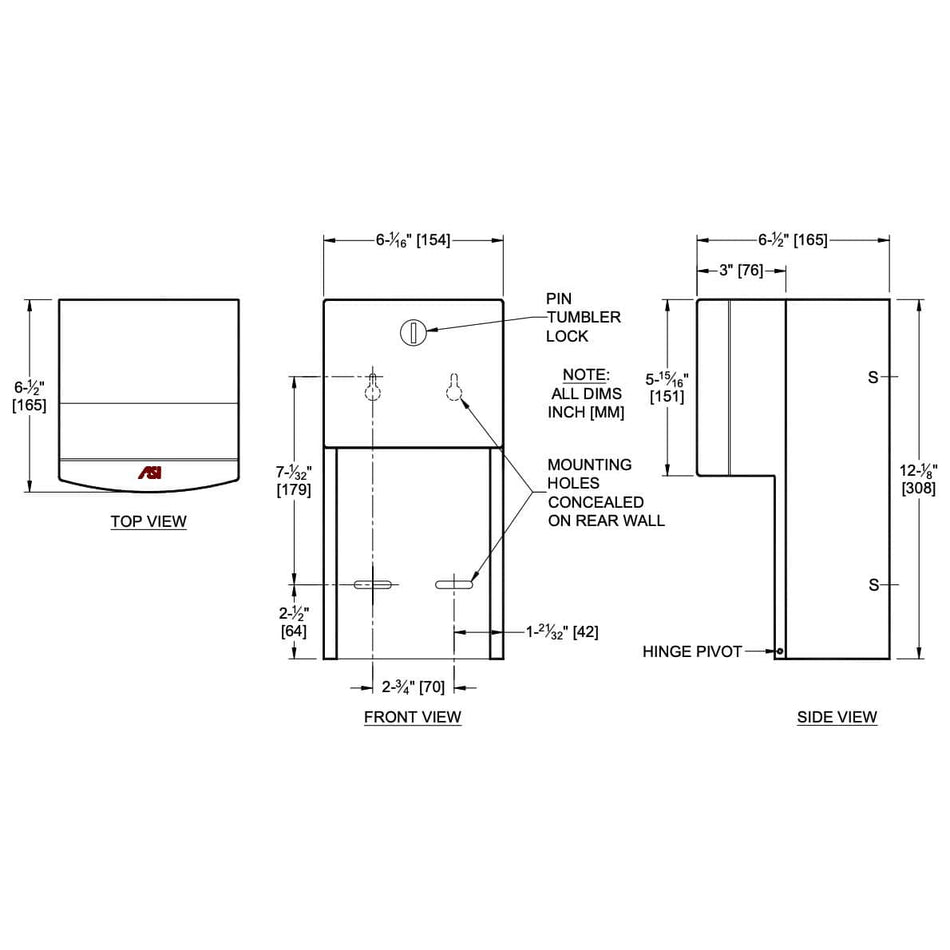 ASI 20030 Commercial Toilet Paper DispensertabbRoval-Surface-MountedtabbStainless Steel w/ Satin Finish