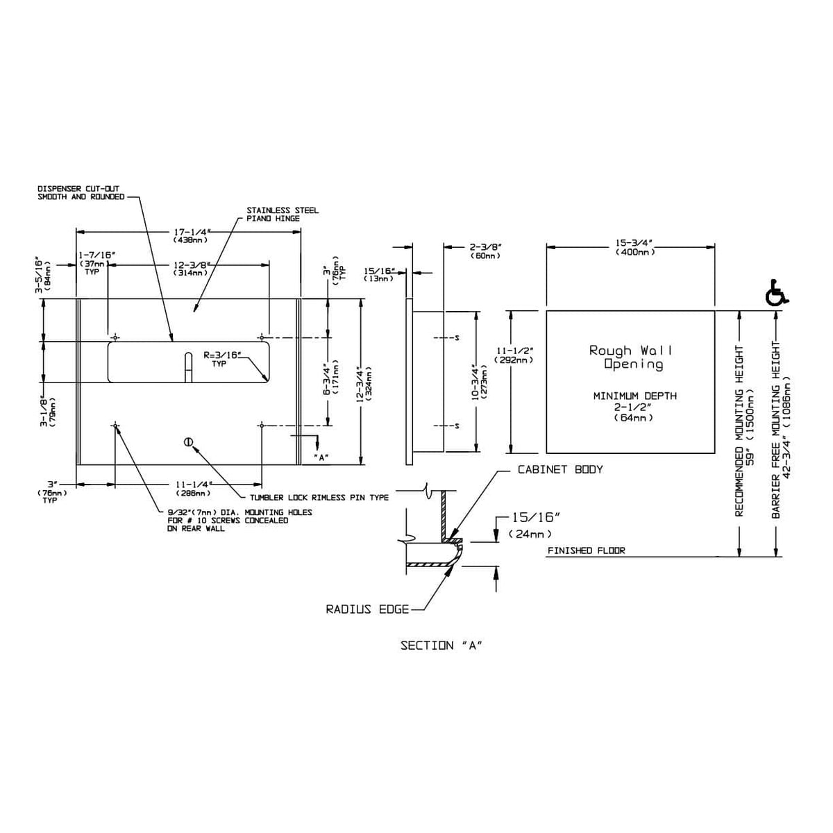 ASI 9477 Commercial Toilet Seat Cover DispensertabbRecessed-MountedtabbStainless Steel