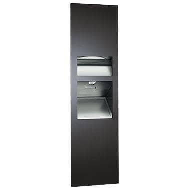 ASI 64672-1-41 Piatto™ - Fully Recessed 3-in-1 Paper Disp. & Waste Receptacle + High-Speed Hand Dryers -  (110-120V) - Matte Black Phenolic Door