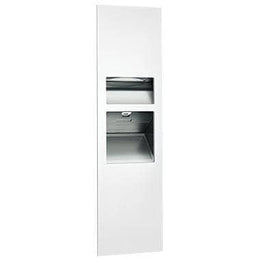 ASI 64672-2-00 Piatto™ - Fully Recessed 3-in-1 Paper Disp. & Waste Receptacle + High-Speed Hand Dryers - (208-240V) - White Phenolic Door
