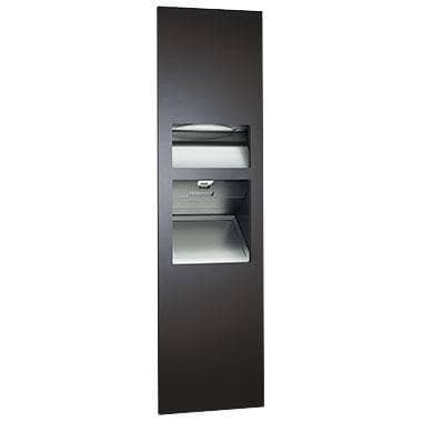 ASI 64672-2-41 Piatto™ - Fully Recessed 3-in-1 Paper Disp. & Waste Receptacle + High-Speed Hand Dryers - (208-240V) - Matte Black Phenolic Door